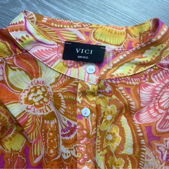 Vici Orange Graphic‎ Sailor Collar Boho Blouse Size Small - Picture 4 of 7